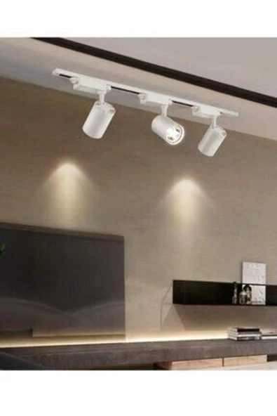 1 Metre Raylı 3 Adet 30w Led Beyaz Kasa Günışığı Ray Spot Led Vitrin Mağaza Armatürü ürün görseli 1