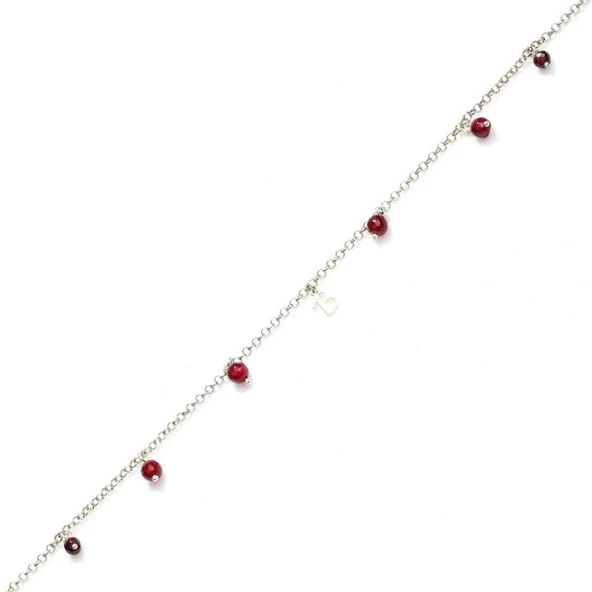 925 Ayar Gümüş Garnet Taşlı Harfli Halhal ürün görseli 1