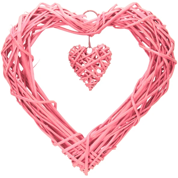 Hasır Kalp Süs Ortası Boş Pembe 35 cm ürün görseli 1