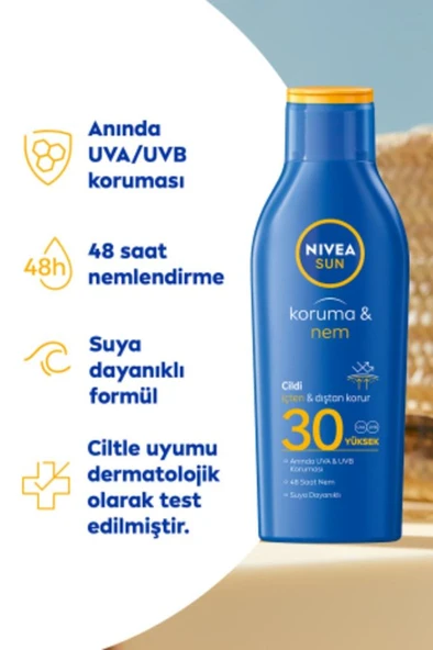 Nivea Sun Koruma ve Nem Güneş Sütü Spf 30 200 ml ürün görseli 1
