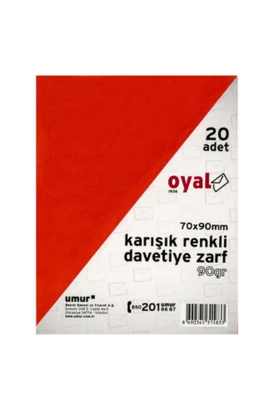 UMUR 70*90 OYAL KARIŞIK RENKLİ DAVETİYE ZARFI ürün görseli 1