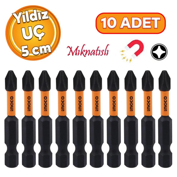 Bits Uç PH2 50 mm Vida Sökme 5 cm Yıldız Matkap Vidalama Ucu S2 Çeliği Mıknatıslı 10 ADET ürün görseli 1