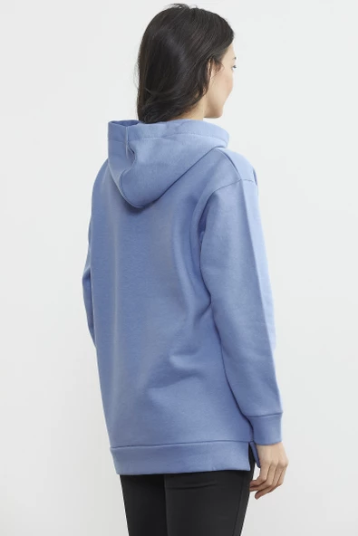 Kapüşonlu İçi Pamuklu Kalın Sweatshirt - Mavi - Resim 4