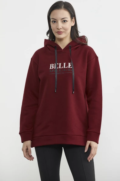 Kapüşonlu İçi Pamuklu Kalın Sweatshirt - Bordo ürün görseli 1