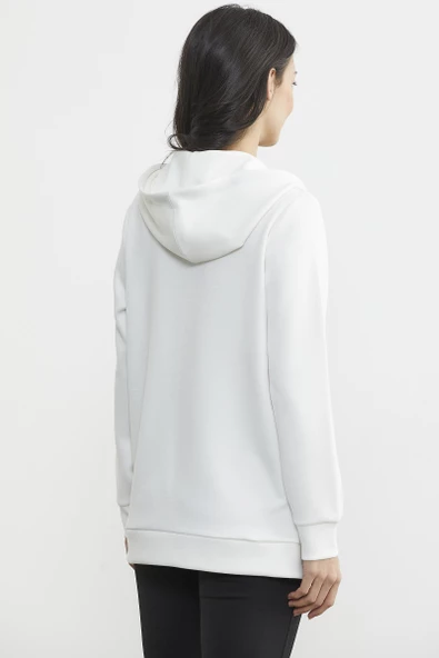 Yarım Fermuarlı Kapüşonlu Sweatshirt - Ekru - Resim 6