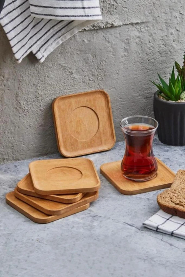Bambu 6 Adet Kare Çay Tabağı Bardak Altlığı ürün görseli 1