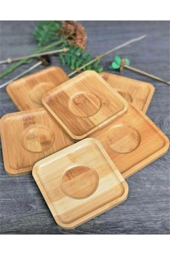 Bambu 6 Adet Kare Çay Tabağı Bardak Altlığı - Resim 2