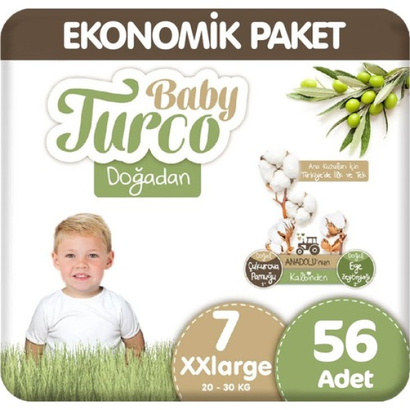 Baby Turco Doğadan 7 Beden XX Large 56'lı Bebek Bezi ürün görseli 1
