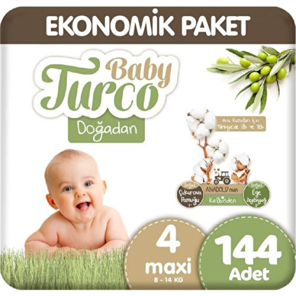 Baby Turco Doğadan 4 Beden Maxi 144'lü Bebek Bezi ürün görseli 1
