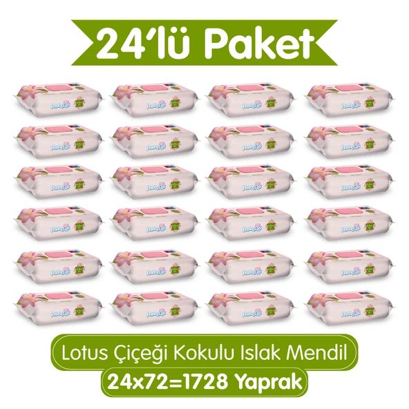 Paddlers Lotus Çiçeği Kokulu Islak Mendil 24x72 li Koli (1728 Yaprak) ürün görseli 1