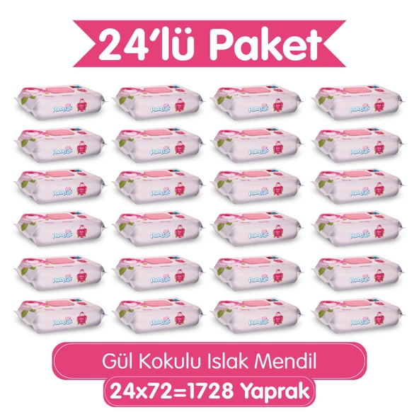 Paddlers Gül Kokulu Islak Mendil 24x72 li Koli (1728 Yaprak) ürün görseli 1