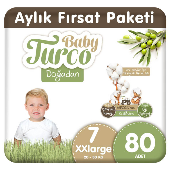 Baby Turco Doğadan 7 Numara XX Large 80'li Bebek Bezi ürün görseli 1