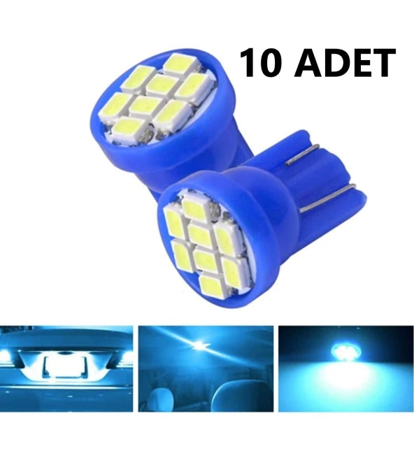 10 Adet Buz Mavi T10 Park Ledi Mini 8 Ledli Model ürün görseli 1