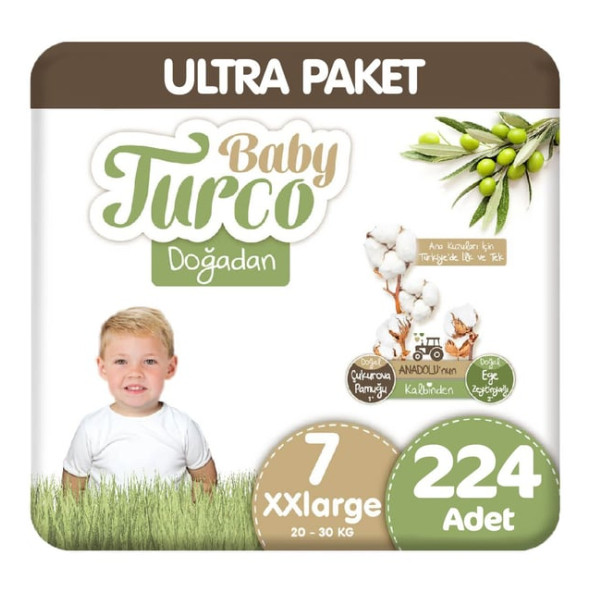 Baby Turco Doğadan 7 Numara Xx Large 224'Lü Bebek Bezi ürün görseli 1