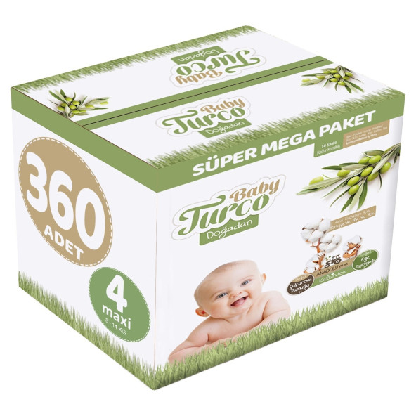 Baby Turco Doğadan 4 Beden Maxi 360'lı Hesaplı Ekstra Paket Bebek Bezi ürün görseli 1