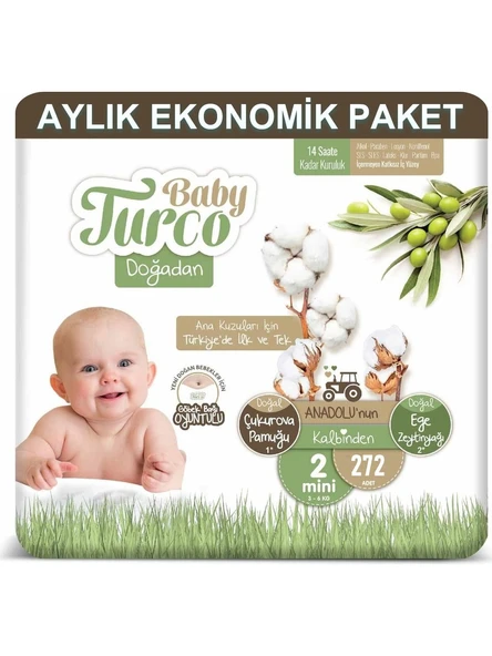 Baby Turco Doğadan 2 Beden Mini 272'li Bebek Bezi ürün görseli 1