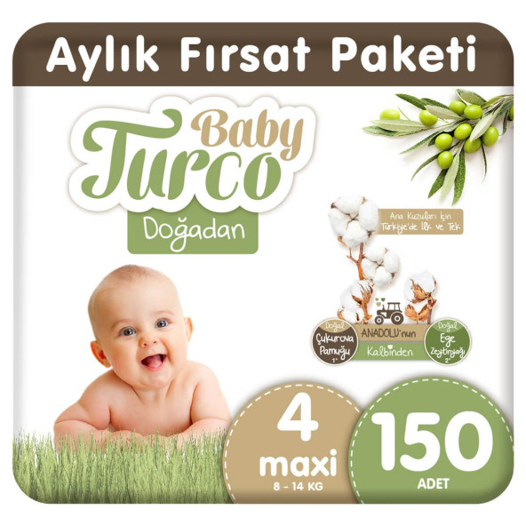 Baby Turco Doğadan 4 Numara Maxi 150'Li Bebek Bezi ürün görseli 1