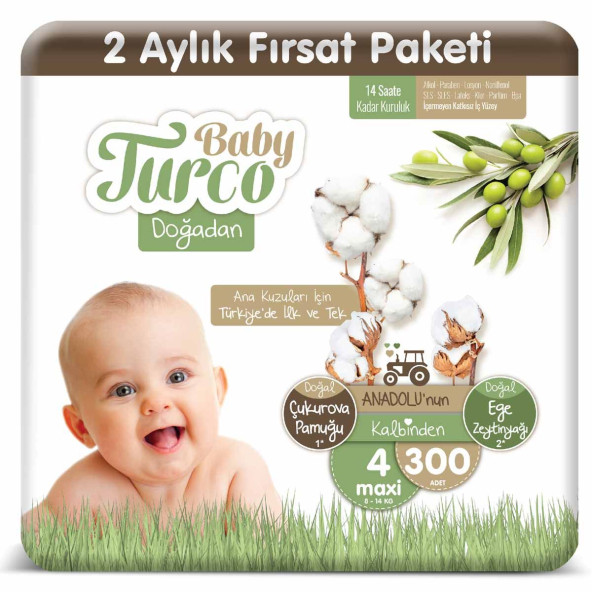 Baby Turco Doğadan 4 Numara Maxi 300'Lü Bebek Bezi ürün görseli 1