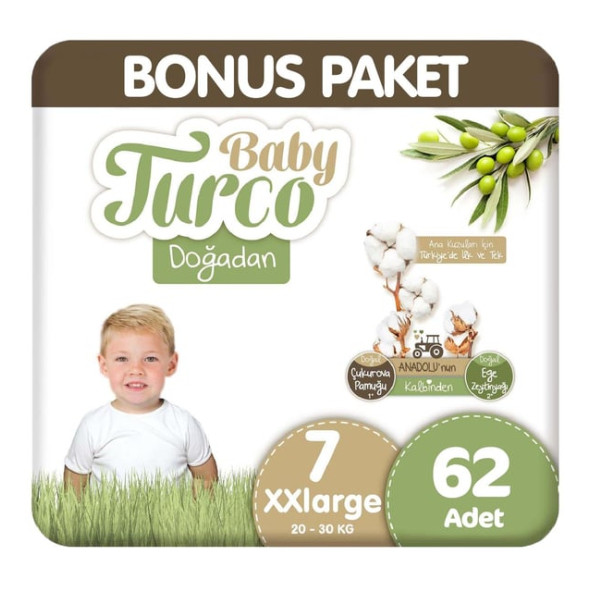 Baby Turco Doğadan 7 Numara XX Large 62'li Bebek Bezi ürün görseli 1
