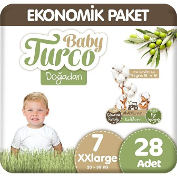 Baby Turco Doğadan 7 Numara XX Large 28'li Bebek Bezi ürün görseli 1