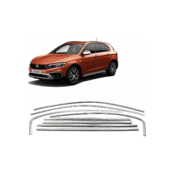 Fiat Egea Cross Uyumlu Krom Cam Çerçevesi 8 Parça 2015-2025 Krom Cam Çıtası Paslanmaz Çelik ürün görseli 1