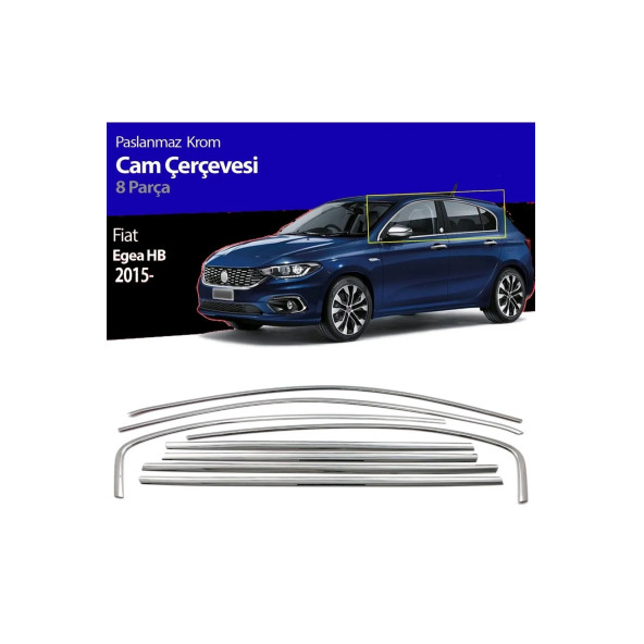 Fiat Egea Hb Krom Cam Çerçevesi 8 Parça 2015-2025 Krom Cam Çıtası Paslanmaz Çelik ürün görseli 1