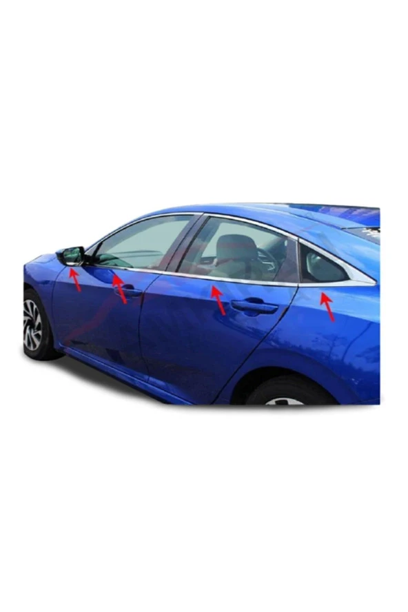 Honda Civic 2021 Fc5 Paslanmaz Çelik Krom Cam Çıtası 8 Parça ürün görseli 1