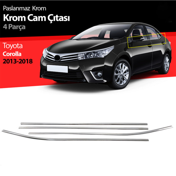 Toyota Corolla Sedan Krom Cam Çıtası 2014-2018 Paslanmaz Çelik 4 Parça ürün görseli 1