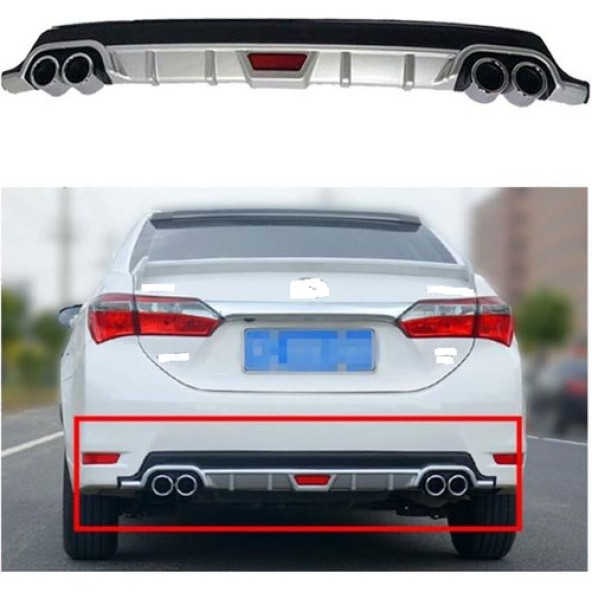 Toyota Corolla Difüzör 2015-2018  Gri Universal Plastik 4 Çıkış Egzoz Görünümlü - Gri Renk ürün görseli 1