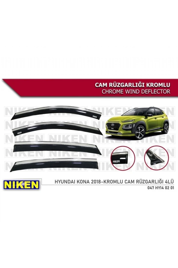 Hyundai Kona 2018-2022 Uyumlu Kromlu Cam Rüzgarlığı 4lü Set ürün görseli 1