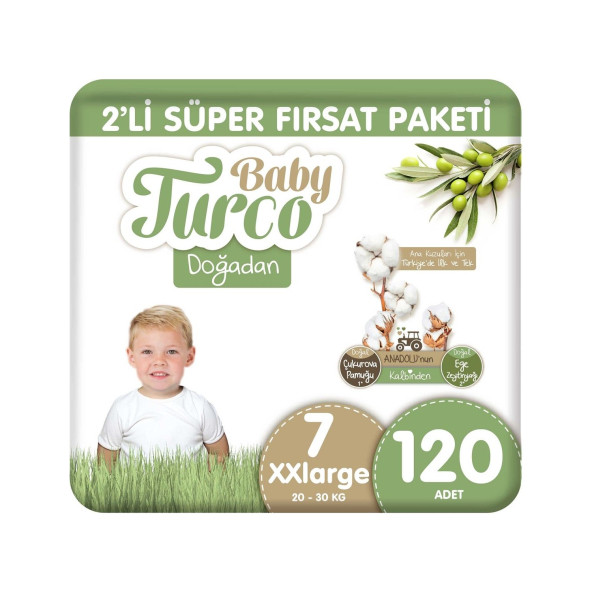 Baby Turco Doğadan 7 Numara XX Large 120'li Bebek bezi ürün görseli 1