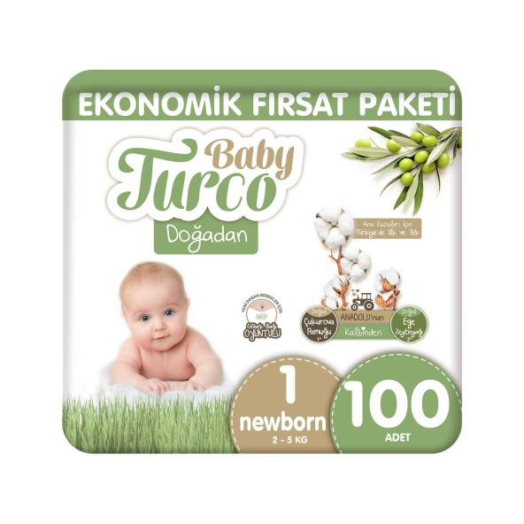 Baby Turco Dogadan Ekonomik Firsat Paketi Bebek Bezi 1 Numara Newborn 100 Adet ürün görseli 1