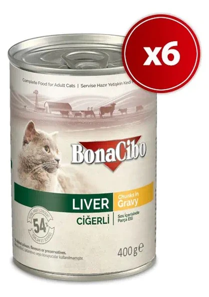 Bonacibo Soslu Ciğerli Yaş Kedi Maması 6 Adet * 400 gr ürün görseli 1