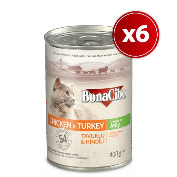 Bonacibo Jöleli Tavuk ve Hindili Yaş Kedi Maması 6 x  400 Gr ürün görseli 1