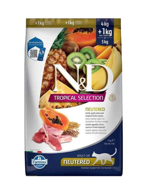 N&D Tropical Selection Kuzu Etli Kısırlaştırılmış Kedi Maması 4+1 kg ürün görseli 1