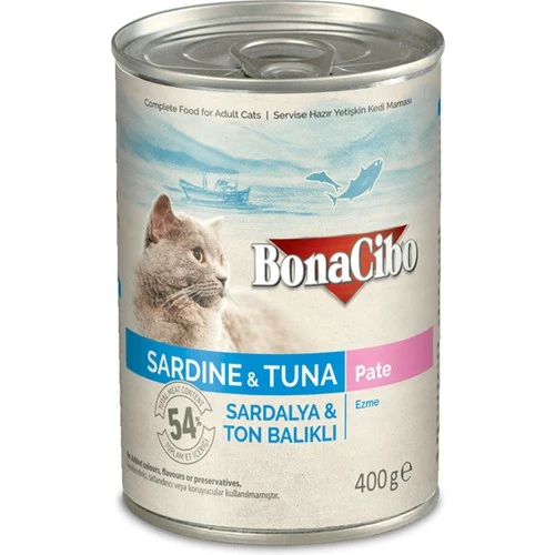 Bonacibo  Kedi Yaş Mama Sardalya ve Ton Balıklı 6 x 400 gr ürün görseli 1