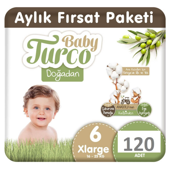 Baby Turco Doğadan 6 Numara XLarge 120'li Bebek Bezi ürün görseli 1