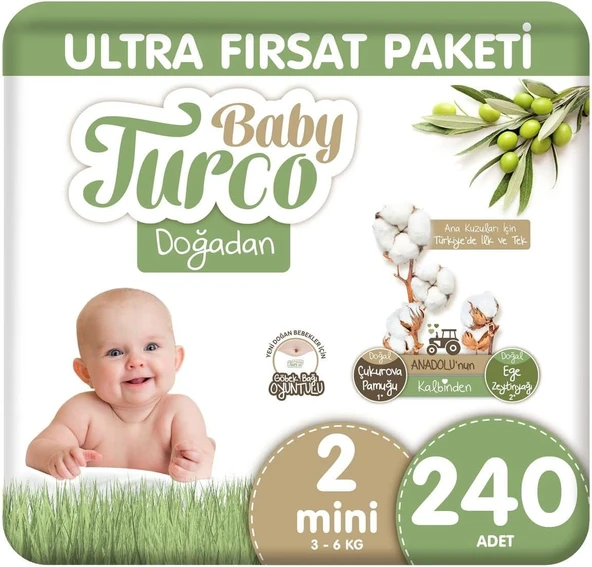 Baby Turco Doğadan 2 Numara Mini 240'lı Bebek Bezi ürün görseli 1