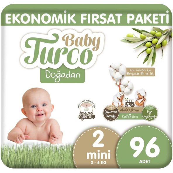 Baby Turco Doğadan 2 Numara Mini 96'lı Bebek Bezi ürün görseli 1