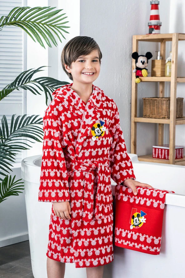 ÖZDİLEK MİCKEY ÇOCUK BORNOZU VE BAŞ HAVLUSU 9/10 YAŞ ürün görseli 1