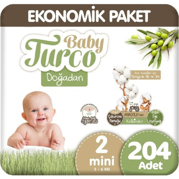 Baby Turco Doğadan 2 Numara Mini 204'lü Bebek Bezi ürün görseli 1