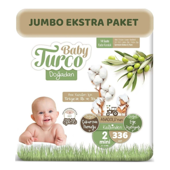 Baby Turco Doğadan 2 Numara Mini 336'lı Bebek Bezi ürün görseli 1