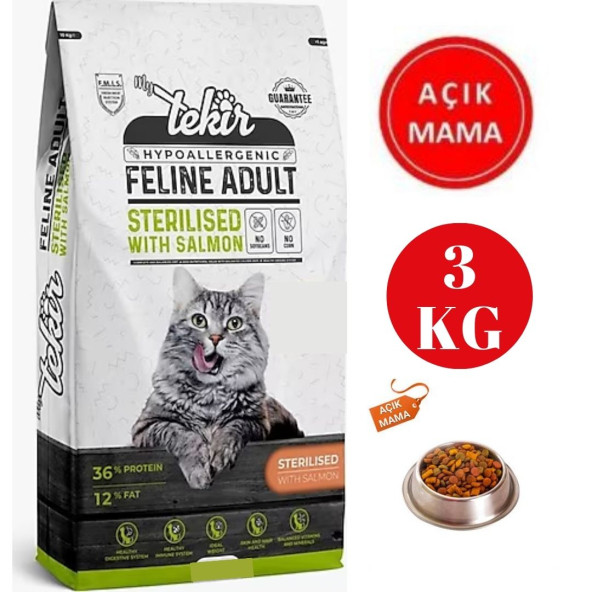 Tekir Sterilised Somonlu Kısırlaştırılmış Yetişkin Açık Kedi Maması 3 Kg ürün görseli 1
