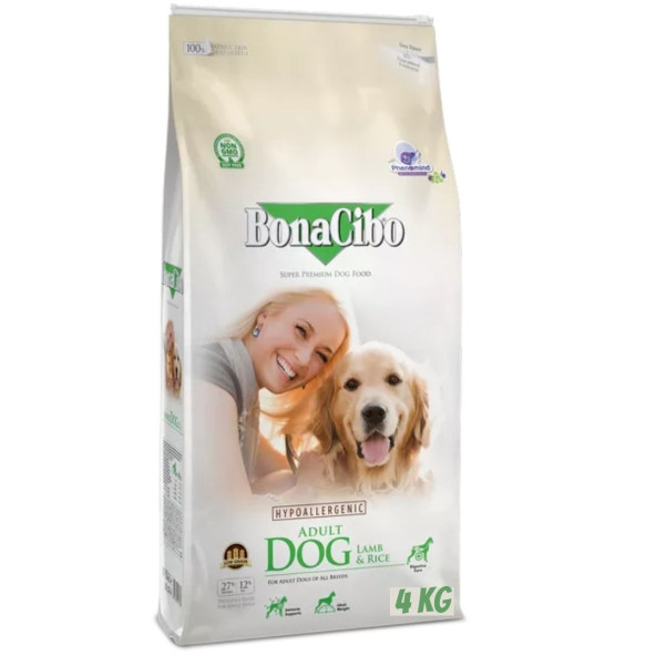 BonaCibo Adult Dog Lamb & Rice Kuzu Etli ve Pirinçli Yetişkin Köpek Maması 4 Kg Kapalı ambalaj ürün görseli 1