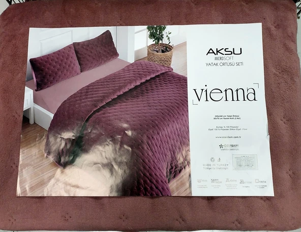 Aksu Soft Vienna Çift Kişilik Yatak Örtüsü Seti (220x240)-Mürdüm ürün görseli 1