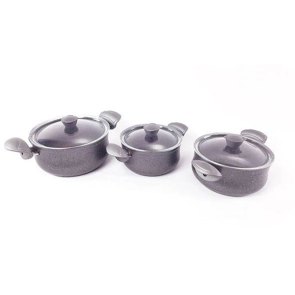 OMS Granit Güveç Set Gri Cam Kapaklı 6 Parça 3027-01 ürün görseli 1