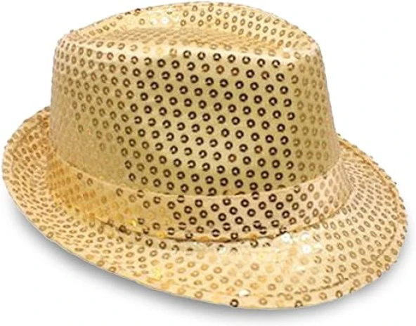 Gold Pullu Lüks Fötr Şapka 30 cm - Resim 2