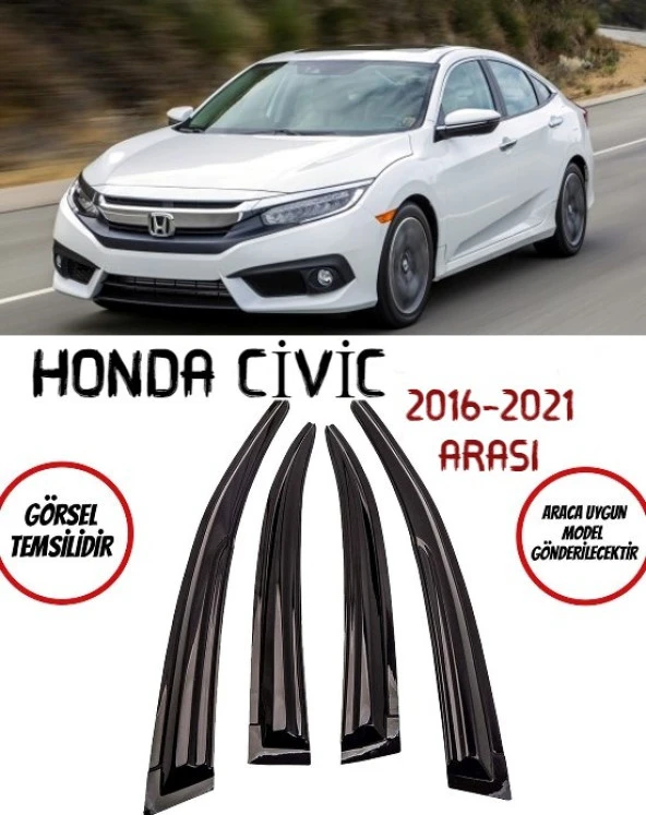Honda Civic Cam Rüzgarlığı 4-lü 2016-2021 Arası Takım ürün görseli 1