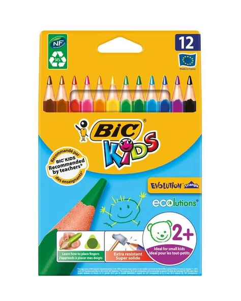 Bic Kids Evolution Jumbo Üçgen Kuru Boya Seti 12 Renk ürün görseli 1