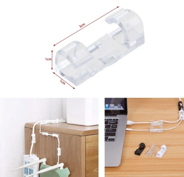 3B Trend Yapışkanlı Mini 20LI Klips USB Pc Adaptör Kablo Tutucu Aparat Şeffaf ürün görseli 1